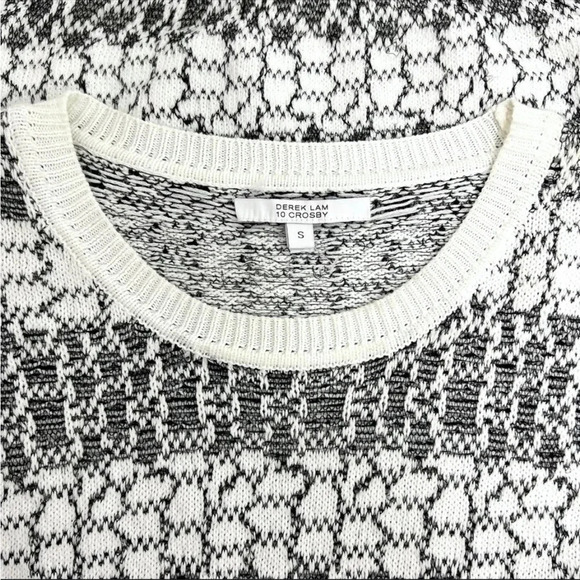 DEREK LAM 10 CROSBY Sweater Long Sleeve Gray White Striped Honeycomb Size S - Picture 4 of 11